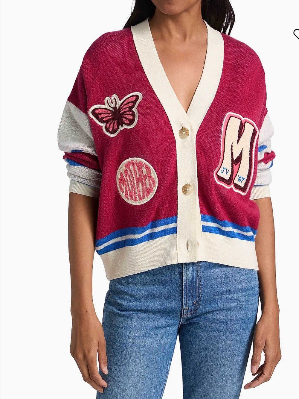 Mother
The Boxy Colorblocked Graphic Cardigan